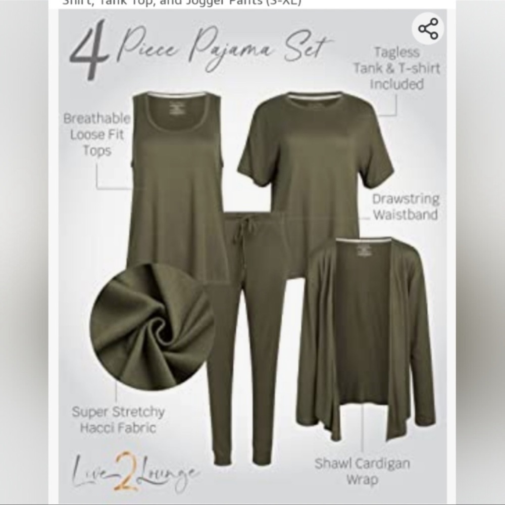 New-live 2 Lounge 4 Pc Essential Lounge Set-WrapCardigan,T-Shirt,TankTop,Joggers